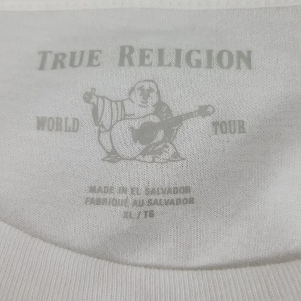 True Religion Men's Side Paneled Logo Tee T-Shirt White Red Cotton size XL NWT